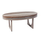Table basse ovale contemporaine en similicuir marbré marron avec pieds géométriques