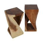 Table d'appoint sculptée en bois naturel