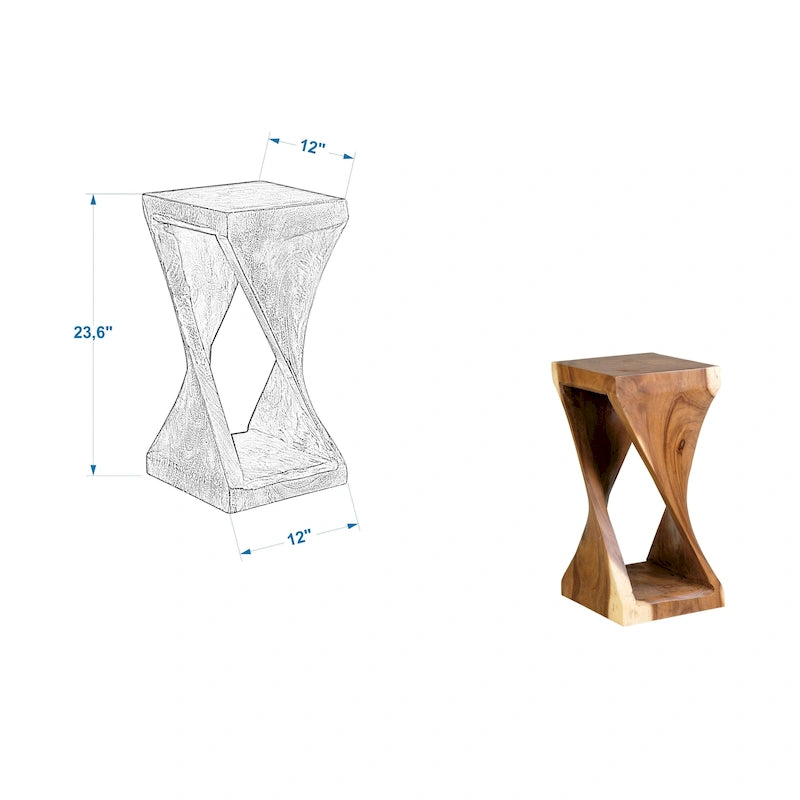 Table d'appoint sculptée en bois naturel