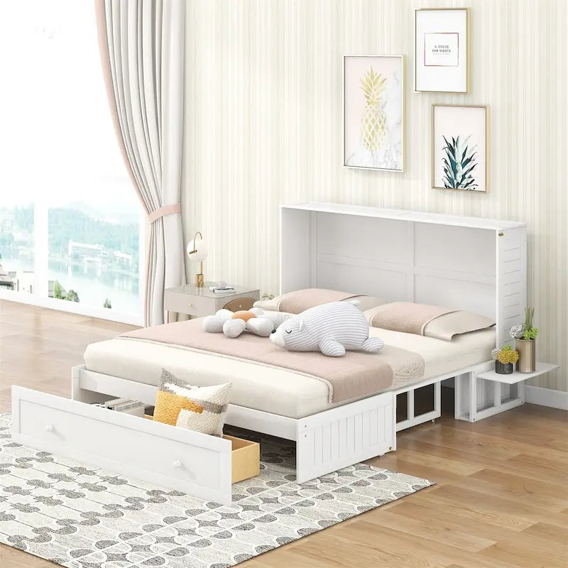 Lit escamotable Queen Mobile avec tiroir et étagères latérales