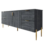 Buffet moderne et luxueux aux lignes épurées avec 4 tiroirs et 2 placards, pieds dorés