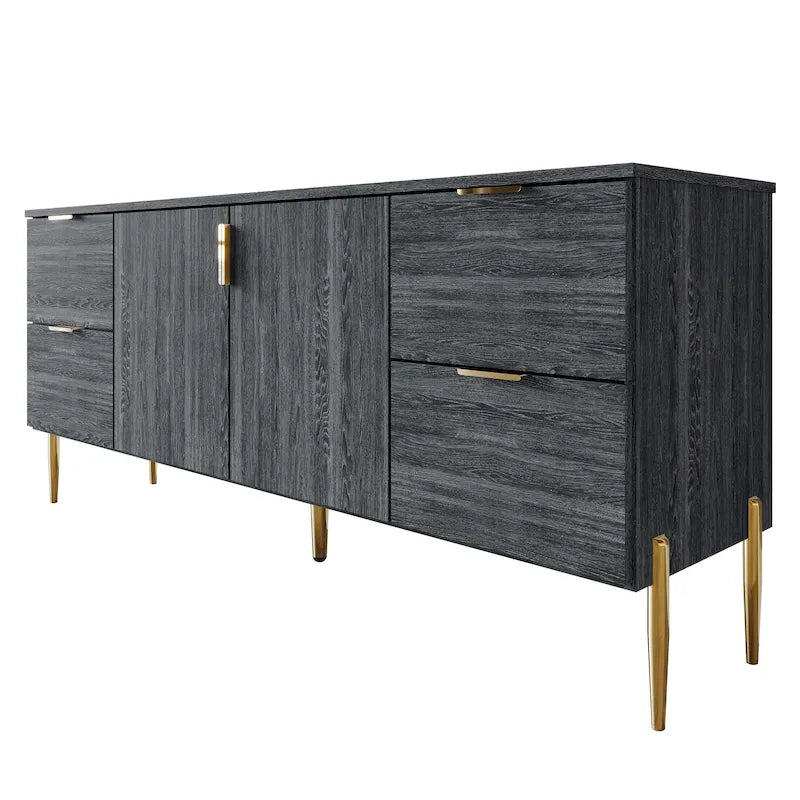 Buffet moderne et luxueux aux lignes épurées avec 4 tiroirs et 2 placards, pieds dorés