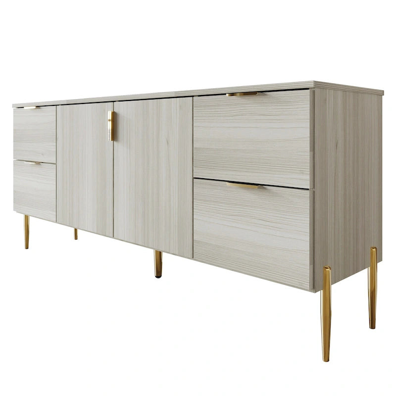 Buffet moderne et luxueux aux lignes épurées avec 4 tiroirs et 2 placards, pieds dorés