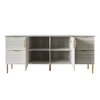 Buffet moderne et luxueux aux lignes épurées avec 4 tiroirs et 2 placards, pieds dorés