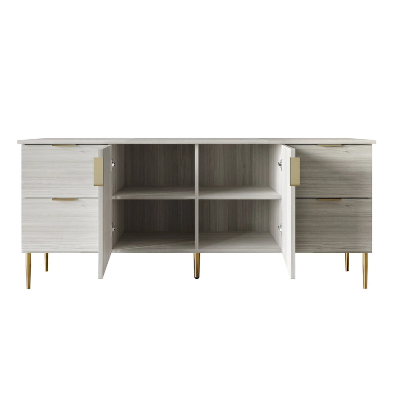 Buffet moderne et luxueux aux lignes épurées avec 4 tiroirs et 2 placards, pieds dorés