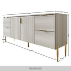 Buffet moderne et luxueux aux lignes épurées avec 4 tiroirs et 2 placards, pieds dorés