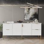 Buffet moderne et luxueux aux lignes épurées avec 4 tiroirs et 2 placards, pieds dorés