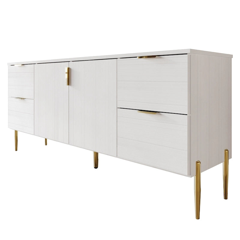 Buffet moderne et luxueux aux lignes épurées avec 4 tiroirs et 2 placards, pieds dorés