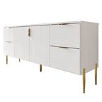 Buffet moderne et luxueux aux lignes épurées avec 4 tiroirs et 2 placards, pieds dorés