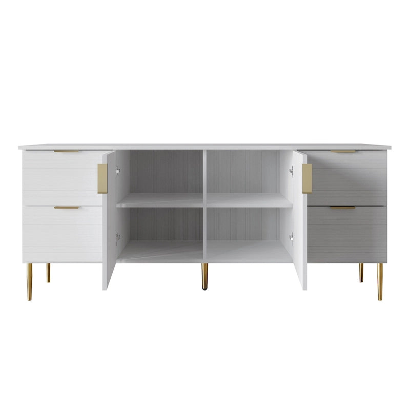 Buffet moderne et luxueux aux lignes épurées avec 4 tiroirs et 2 placards, pieds dorés