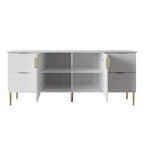 Buffet moderne et luxueux aux lignes épurées avec 4 tiroirs et 2 placards, pieds dorés