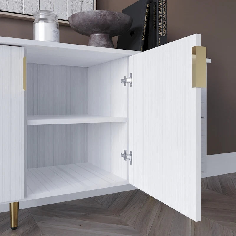 Buffet moderne et luxueux aux lignes épurées avec 4 tiroirs et 2 placards, pieds dorés
