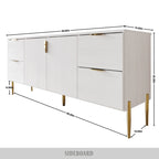 Buffet moderne et luxueux aux lignes épurées avec 4 tiroirs et 2 placards, pieds dorés
