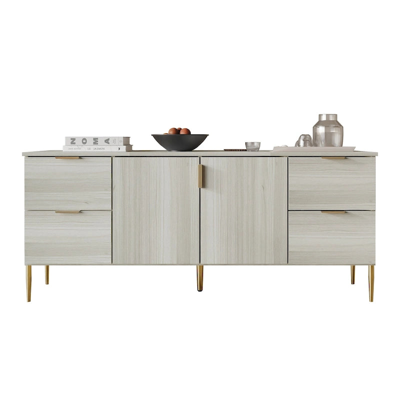 Buffet moderne et luxueux aux lignes épurées avec 4 tiroirs et 2 placards, pieds dorés