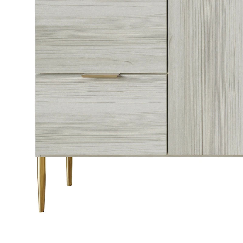 Buffet moderne et luxueux aux lignes épurées avec 4 tiroirs et 2 placards, pieds dorés