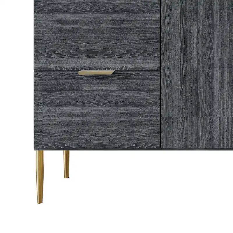 Buffet moderne et luxueux aux lignes épurées avec 4 tiroirs et 2 placards, pieds dorés