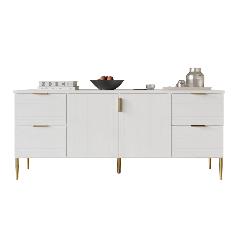 Buffet moderne et luxueux aux lignes épurées avec 4 tiroirs et 2 placards, pieds dorés