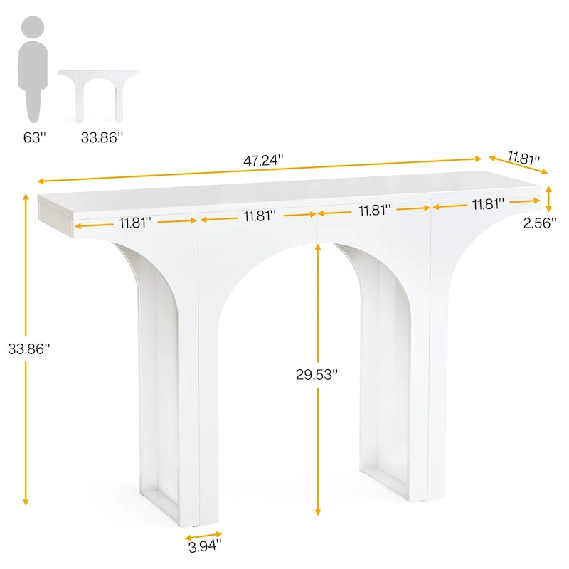 Table Console de 47 Pouces, Table Basse Noire Derrière un Canapé, Table d'Entrée Vintage Moderne