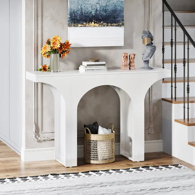 Table Console de 47 Pouces, Table Basse Noire Derrière un Canapé, Table d'Entrée Vintage Moderne