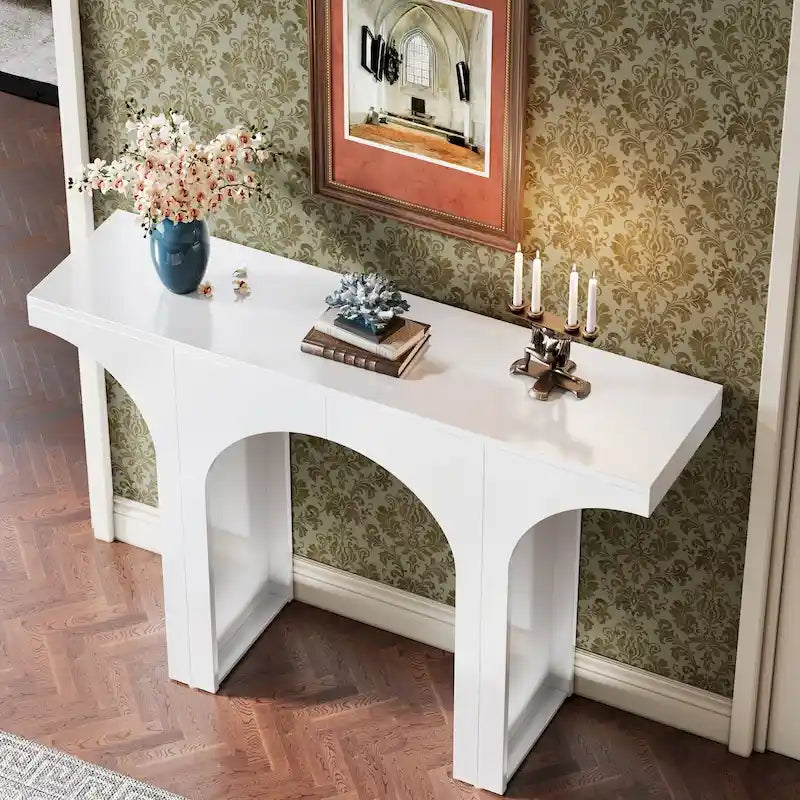 Table Console de 47 Pouces, Table Basse Noire Derrière un Canapé, Table d'Entrée Vintage Moderne