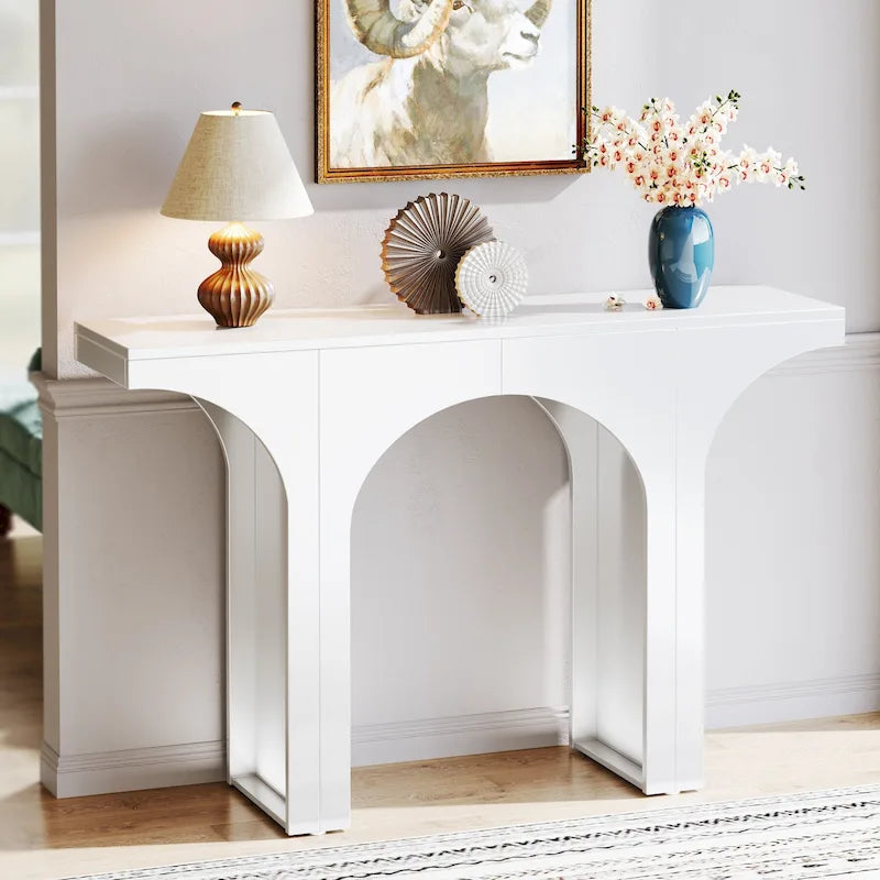 Table Console de 47 Pouces, Table Basse Noire Derrière un Canapé, Table d'Entrée Vintage Moderne