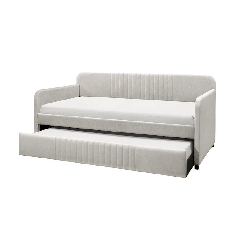 Lit de repos double gigogne – Rembourré, capitonné en canaux, accoudoirs droits, lit d'appoint