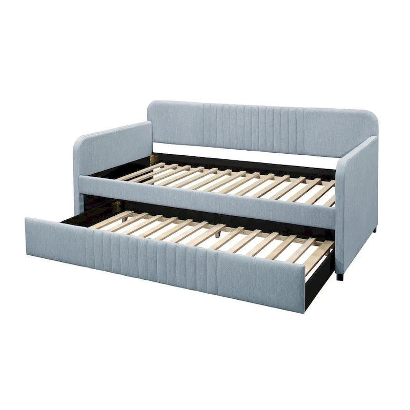 Lit de repos double gigogne – Rembourré, capitonné en canaux, accoudoirs droits, lit d'appoint