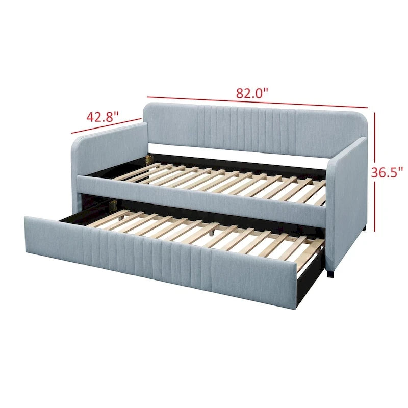 Lit de repos double gigogne – Rembourré, capitonné en canaux, accoudoirs droits, lit d'appoint