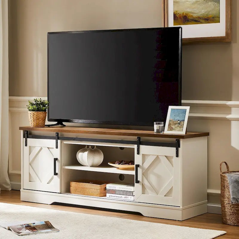 Meuble TV et armoire de rangement en bois avec porte coulissante de style ferme