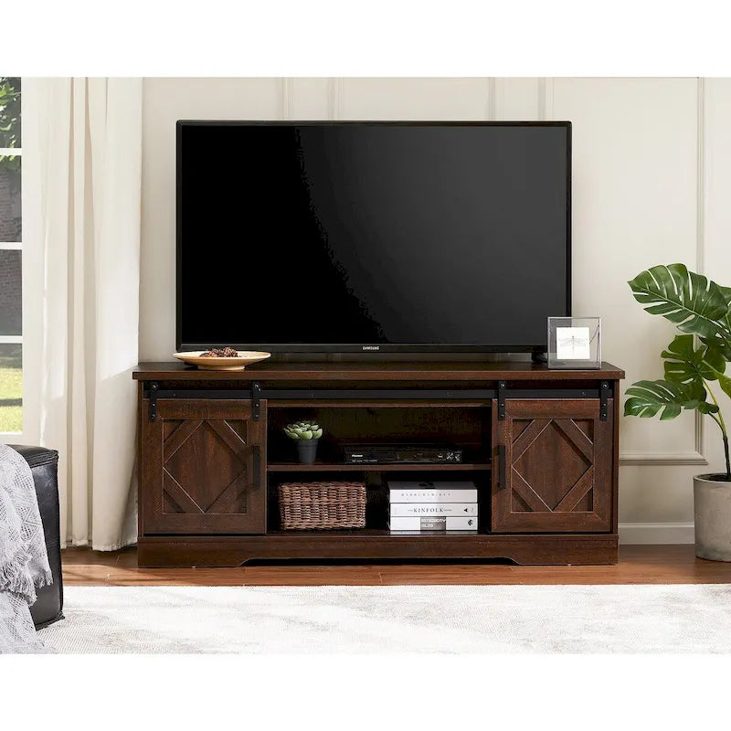 Meuble TV et armoire de rangement en bois avec porte coulissante de style ferme