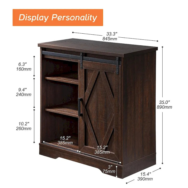 Meuble TV et armoire de rangement en bois avec porte coulissante de style ferme