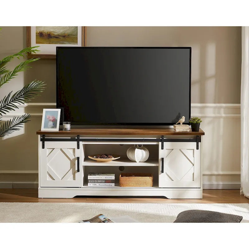 Meuble TV et armoire de rangement en bois avec porte coulissante de style ferme