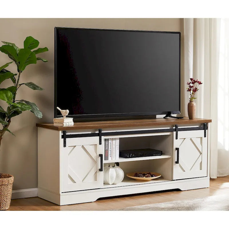 Meuble TV et armoire de rangement en bois avec porte coulissante de style ferme