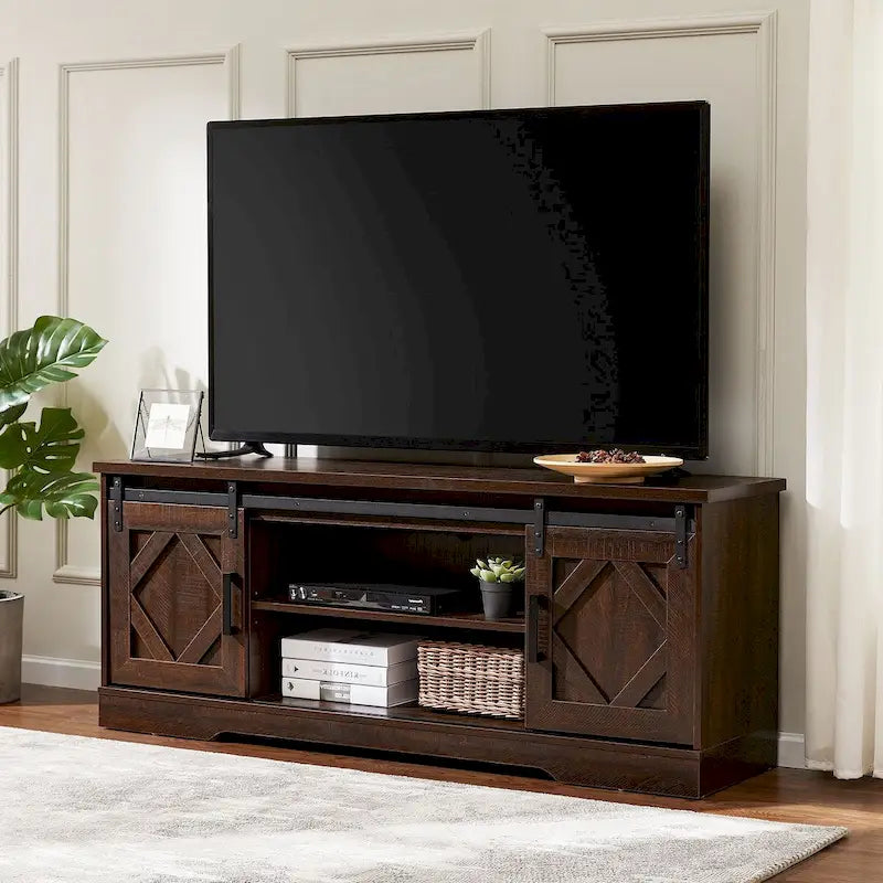 Meuble TV et armoire de rangement en bois avec porte coulissante de style ferme