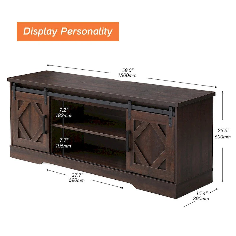 Meuble TV et armoire de rangement en bois avec porte coulissante de style ferme