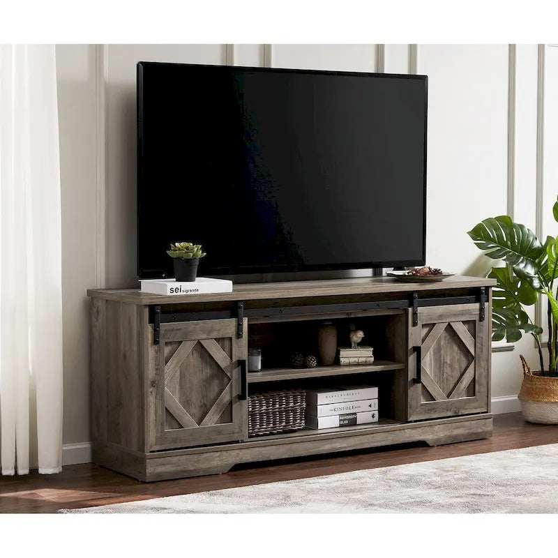 Meuble TV et armoire de rangement en bois avec porte coulissante de style ferme