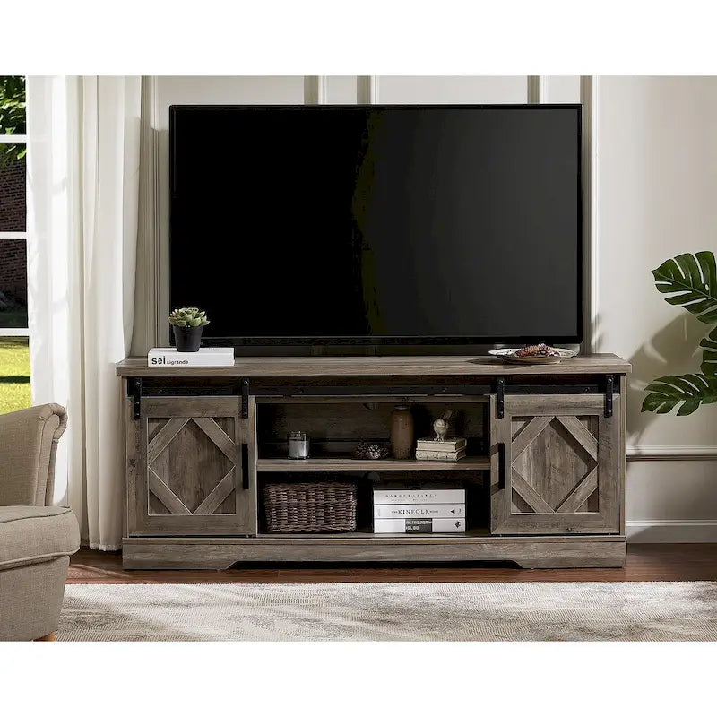 Meuble TV et armoire de rangement en bois avec porte coulissante de style ferme