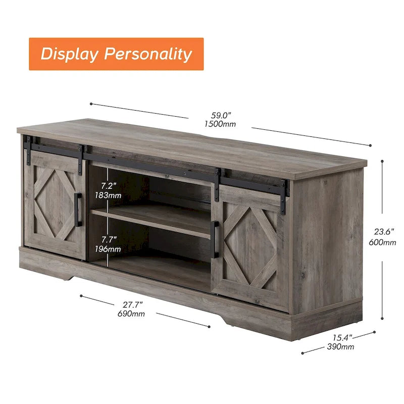 Meuble TV et armoire de rangement en bois avec porte coulissante de style ferme