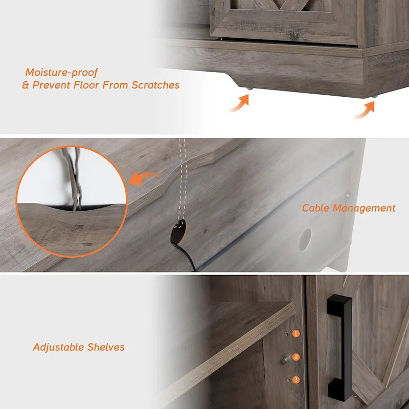 Meuble TV et armoire de rangement en bois avec porte coulissante de style ferme