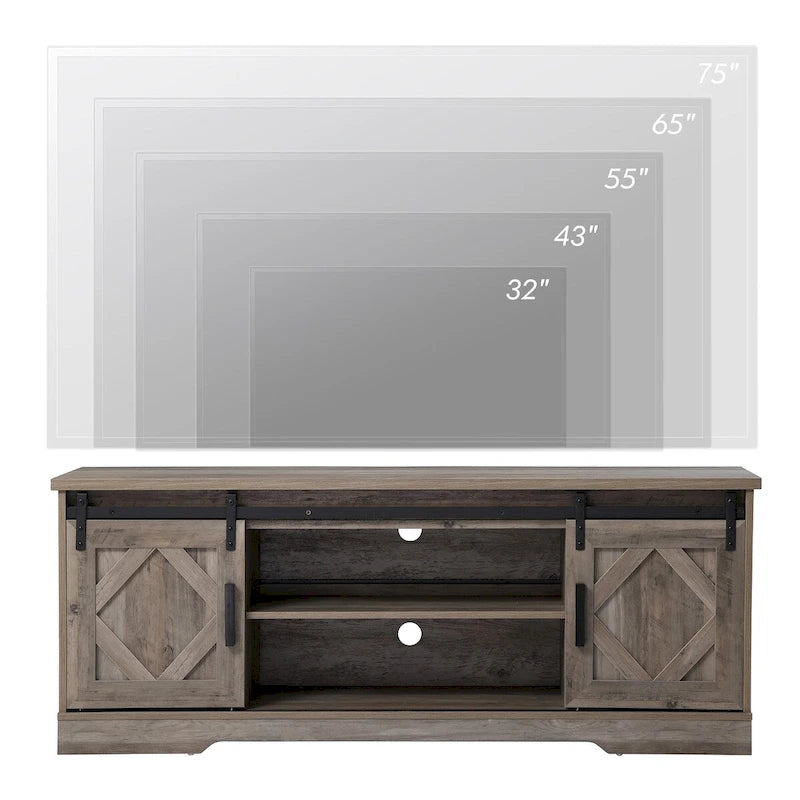 Meuble TV et armoire de rangement en bois avec porte coulissante de style ferme