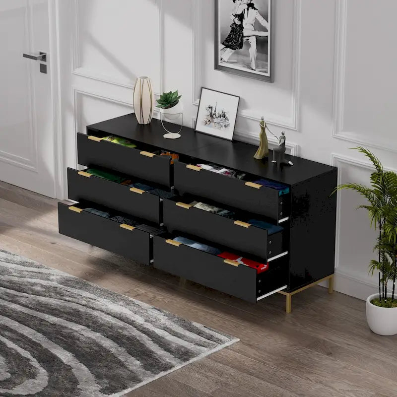 Commode noire à 3 tiroirs de 80 cm – Chiffonnier moderne en bois avec poignées dorées