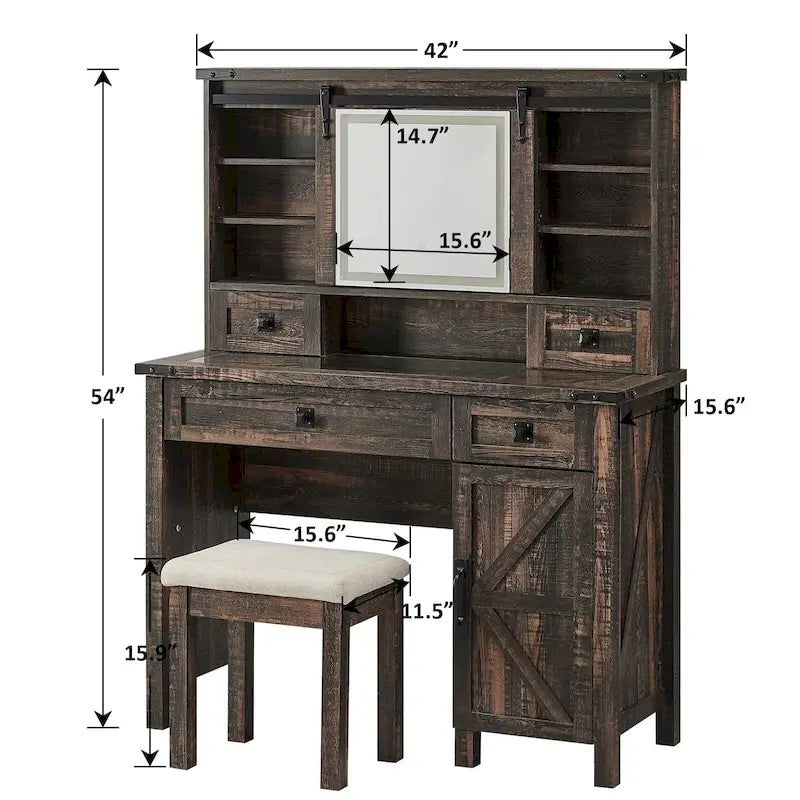 Coiffeuse de ferme, Table de toilette, Ensemble de coiffeuse, Tabouret inclus