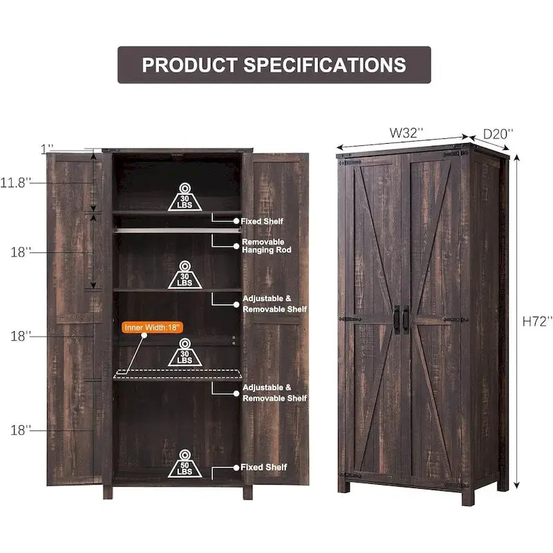 Meuble de Rangement Ferme, Armoire, Garde-Manger Rustique, Rangement Polyvalent