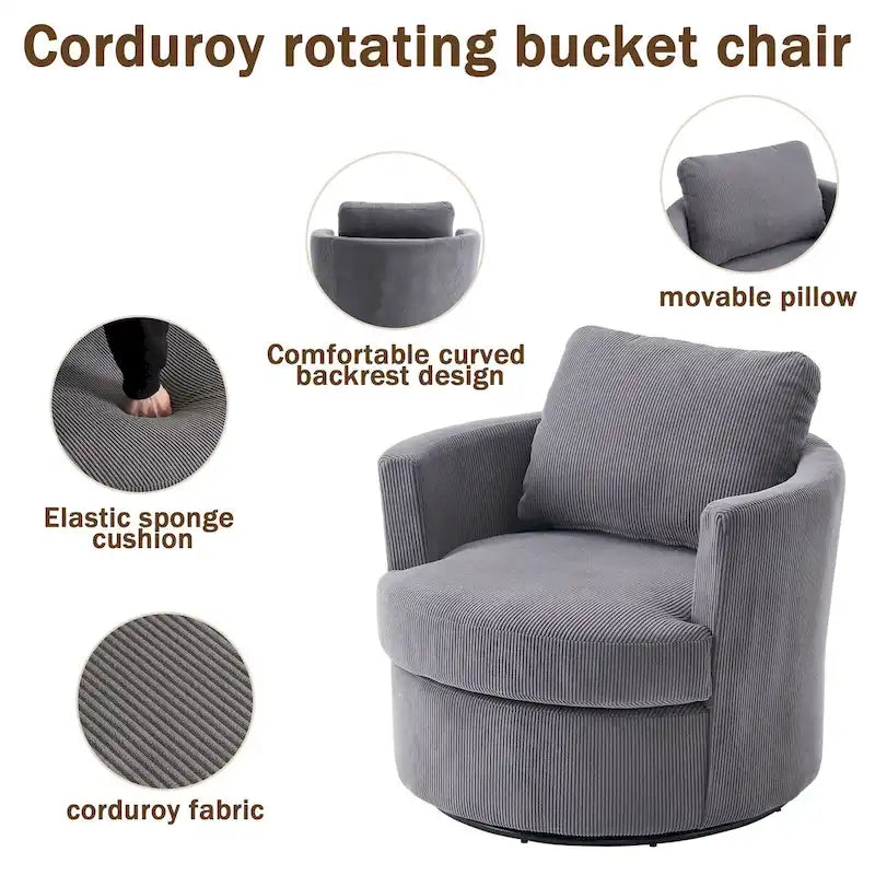 Fauteuil pivotant en velours côtelé moderne, lot de 1