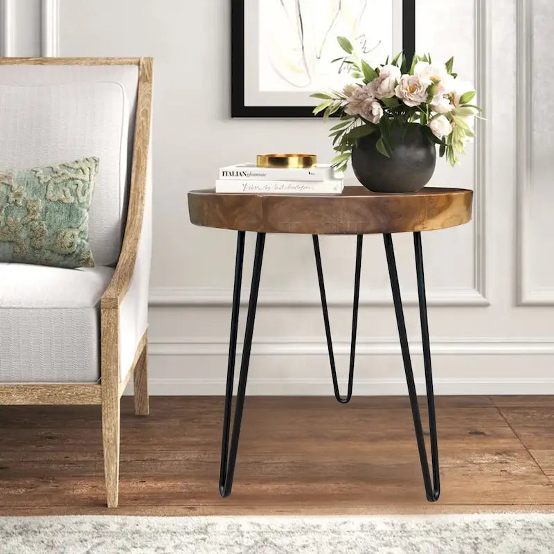 Greenage Teak End Table Solid Live Edge Side Table