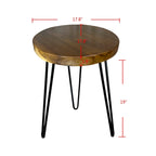 Table d'appoint en teck massif à bord brut – Table de chevet en bois naturel avec pieds en fer