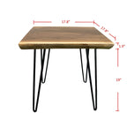 Table d'appoint en teck massif à bord brut – Table de chevet en bois naturel avec pieds en fer