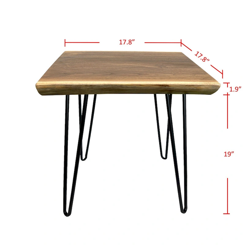 Table d'appoint en teck massif à bord brut – Table de chevet en bois naturel avec pieds en fer