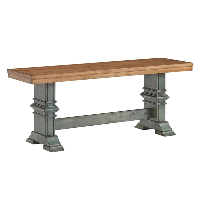 Banc de salle à manger en bois avec pieds en tréteaux bicolores – Finition chêne, aspect vieilli, en bois d'hévéa massif, 113 kg