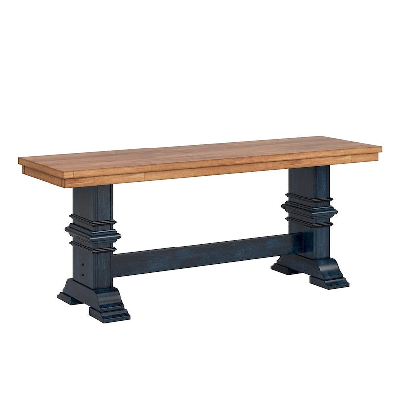 Banc de salle à manger en bois avec pieds en tréteaux bicolores – Finition chêne, aspect vieilli, en bois d'hévéa massif, 113 kg